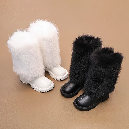 Bottes hautes enfants chaud princesse bottes en cuir semelles souples