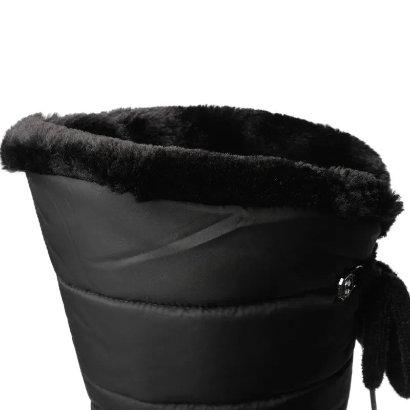 Bottes de neige compensées au genou pour femmes et filles, chaussures de pluie pour dames, noir et blanc, fourrure chaude, peluche, décontracté, imperméable, hiver