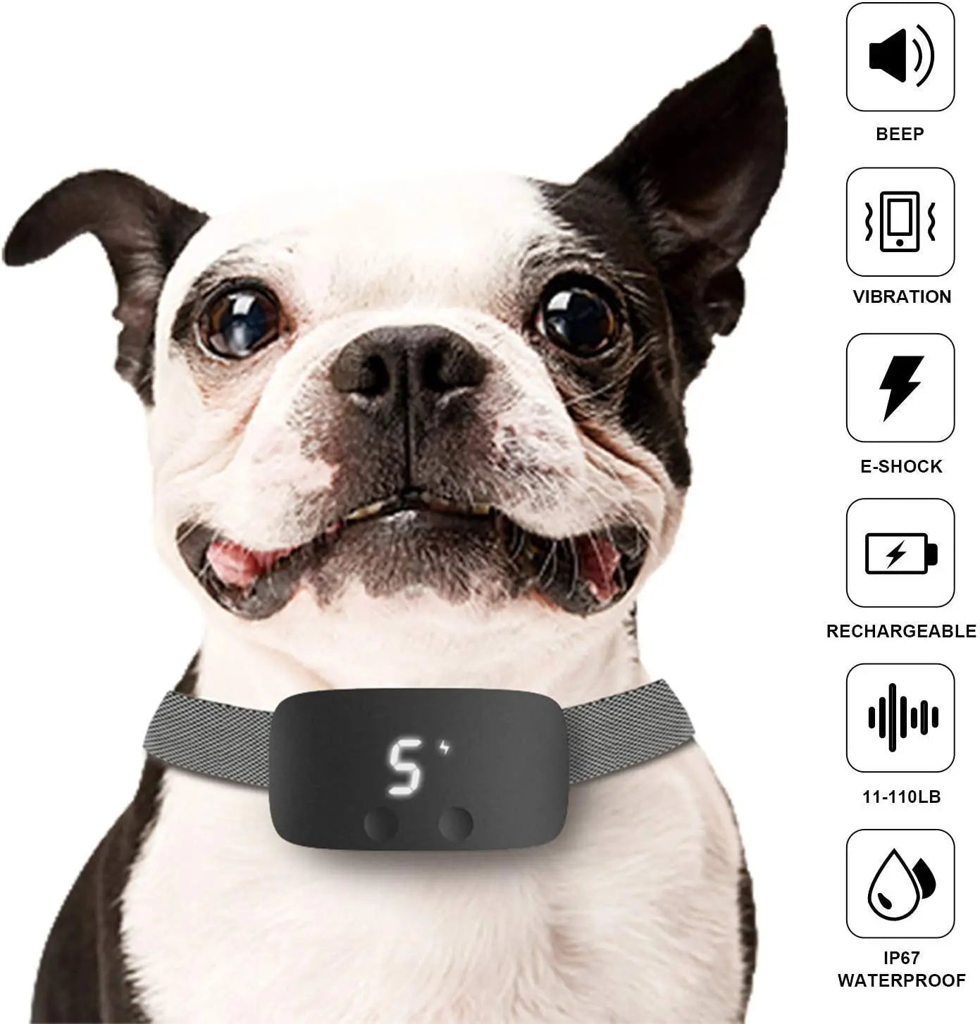 Collier anti-aboiements NED pour chiens, collier de dressage anti-aboiement rechargeable avec 7 vibrations réglables de sensibilité et d'intensité pour les chiens de petite, moyenne et grande taille