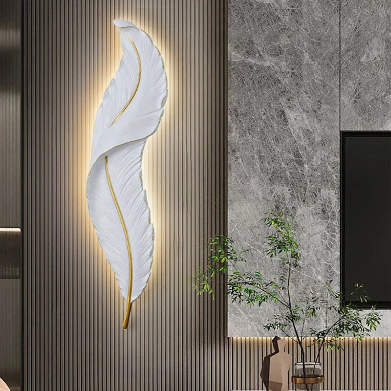 Applique Murale LED en Résine avec Plumes Créatives, Luminaire Décoratif d'Nik, Idéal pour une Chambre à Coucher