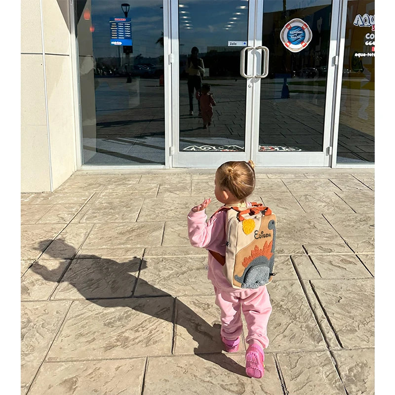 Sac à Dos en Toile à Motif de Dinosaure de Dessin Animé pour Garçon et Fille, Cartable Personnalisé avec Nom Brodé 3-6 ans