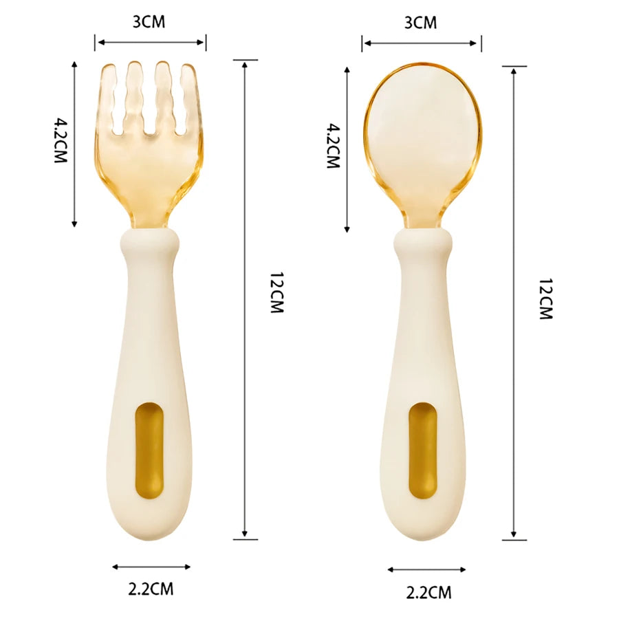 Cuillère et fourchette en silicone pour nouveau-né, articles souples et pliables pour bébés