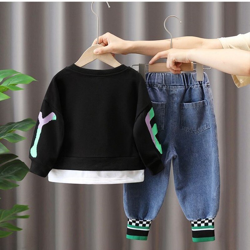 Ensemble Sweat-shirt Et Pantalon De Jeans Pour Enfant 2 Pièces