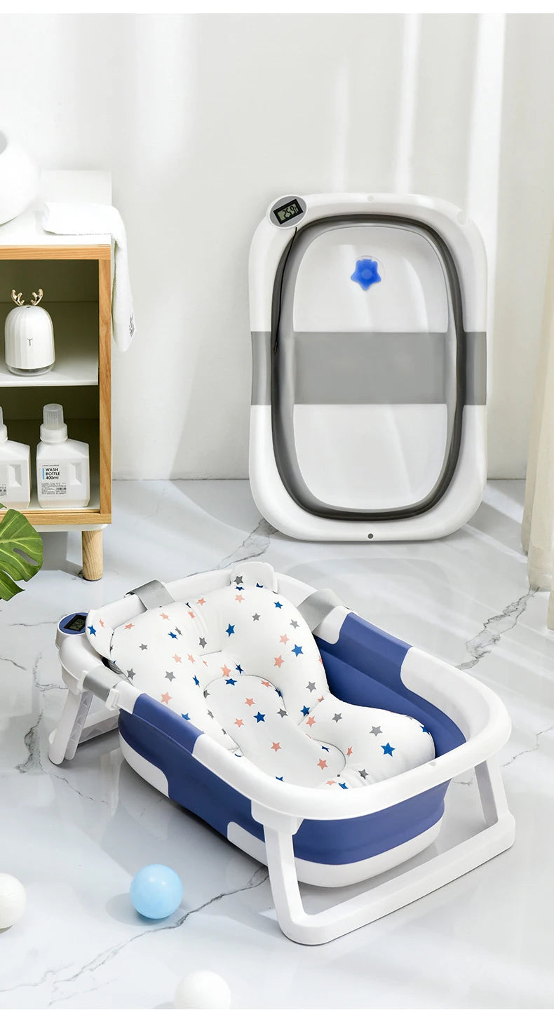 Baignoire en silicone coordonnante pour bébé, bain de pieds pliable, détection de température en temps