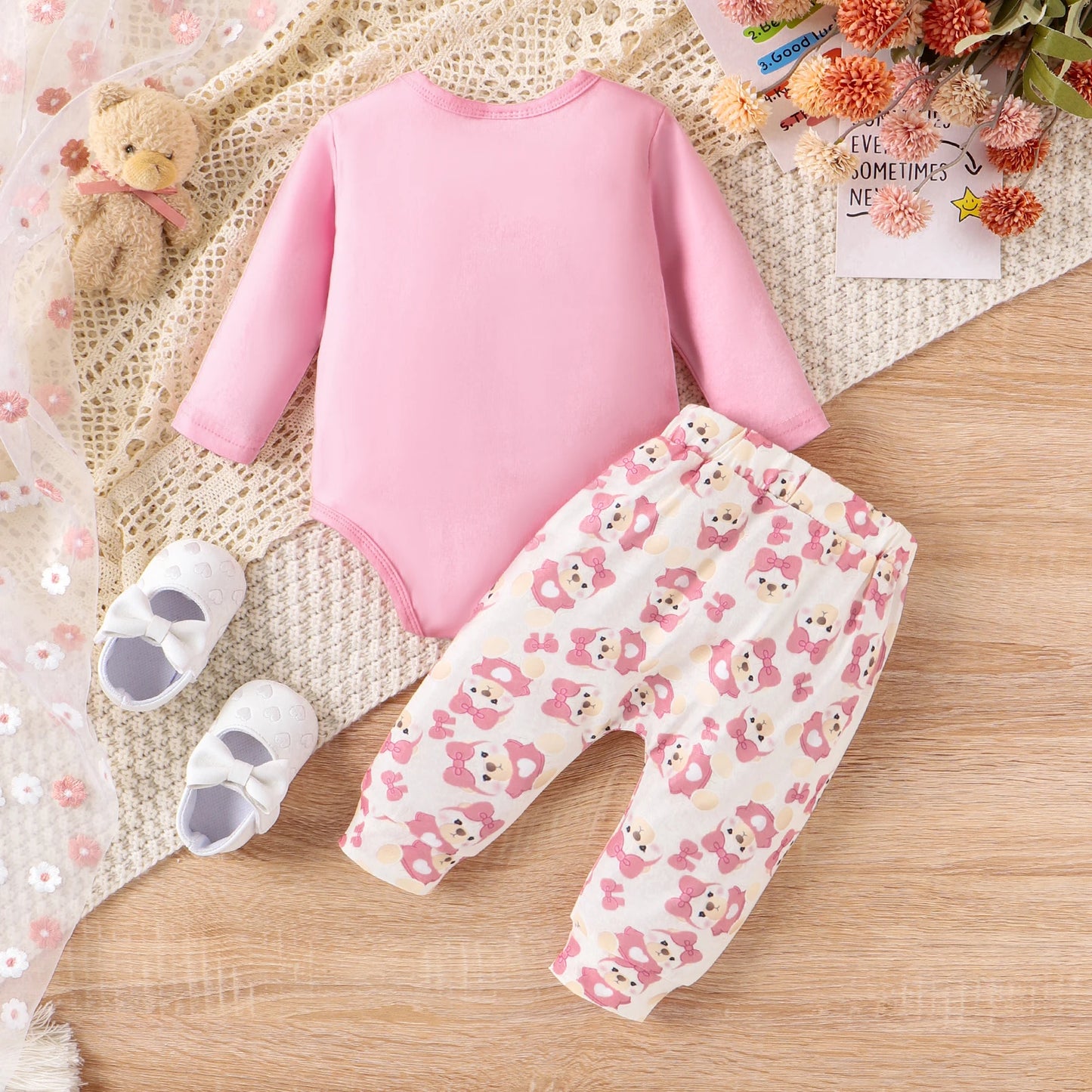 Ensemble haut et pantalon pour bébé fille, motif animal, doux, 2 pièces Rose  - PatPat