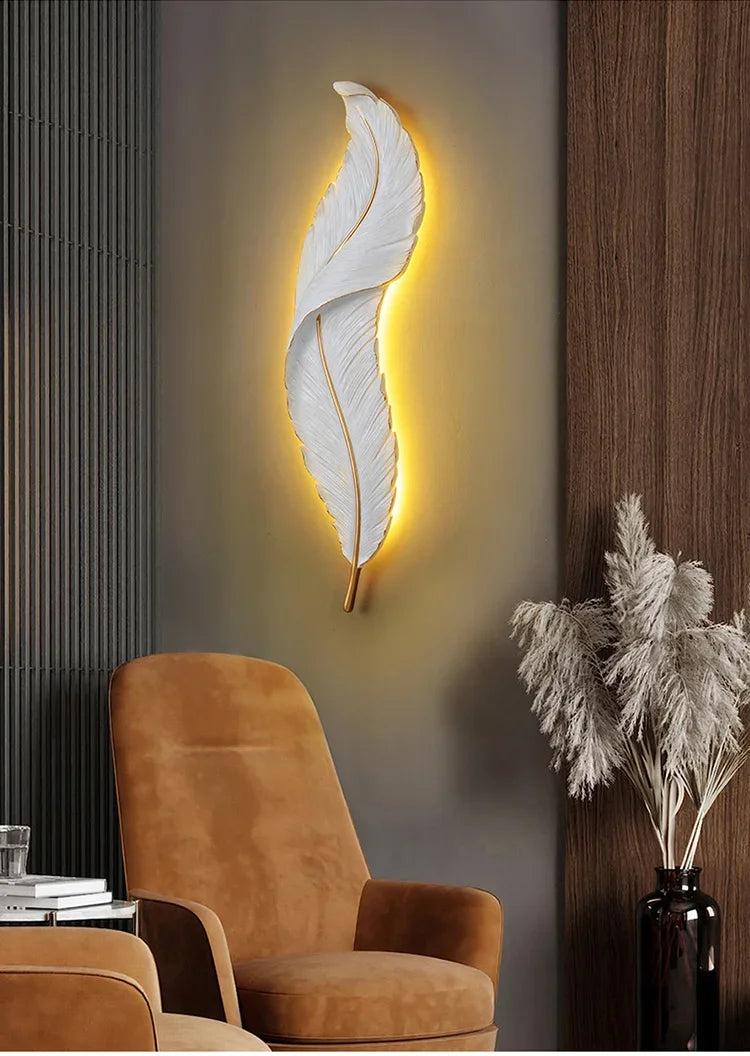 Applique Murale LED en Résine avec Plumes Créatives, Luminaire Décoratif d'Nik, Idéal pour une Chambre à Coucher