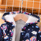 Veste vintage à simple boutonnage pour fille, capuche en peluche, imprimé nuage blanc arc-en-ciel