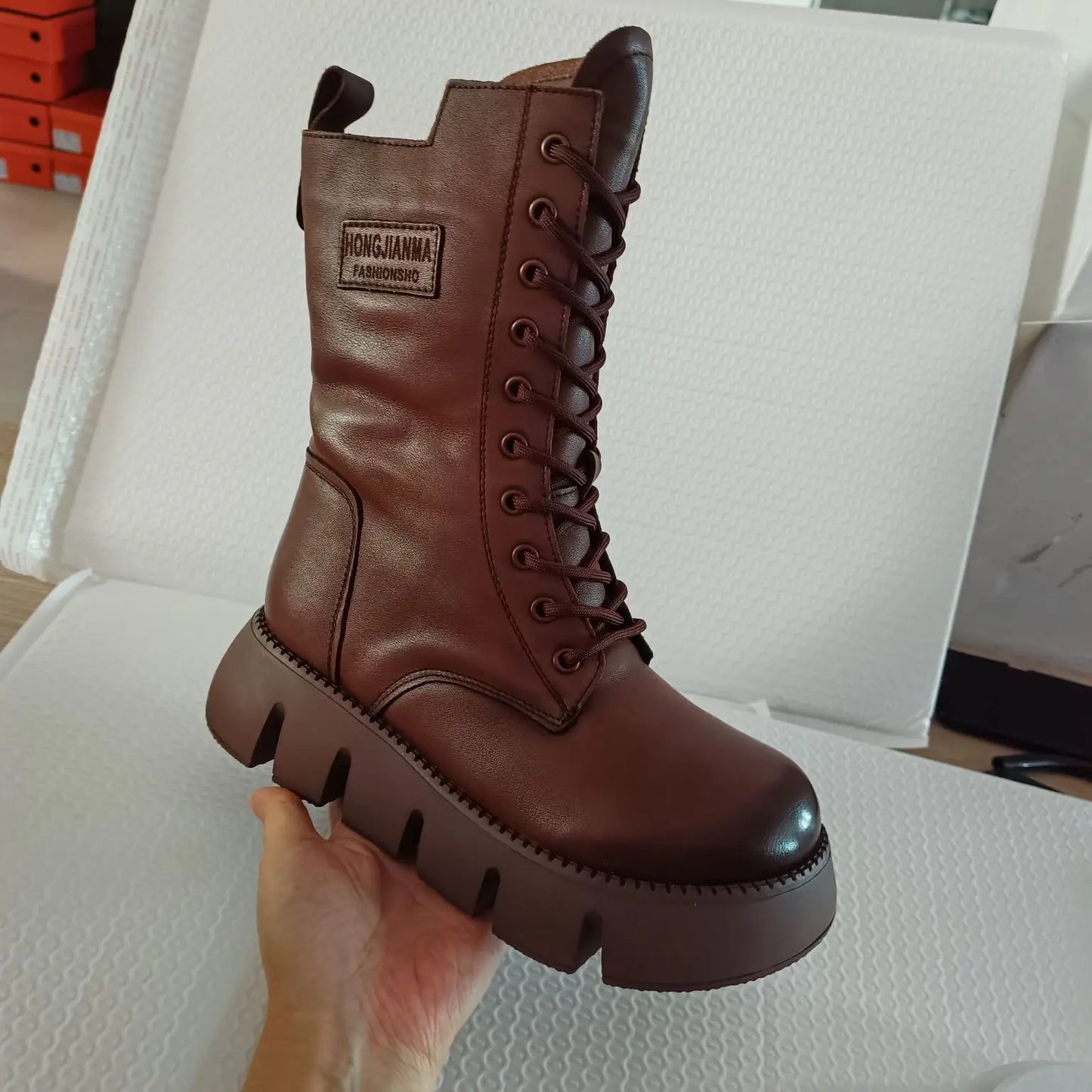 Koznoy-Bottes de rinçage en cuir de vache véritable pour femme