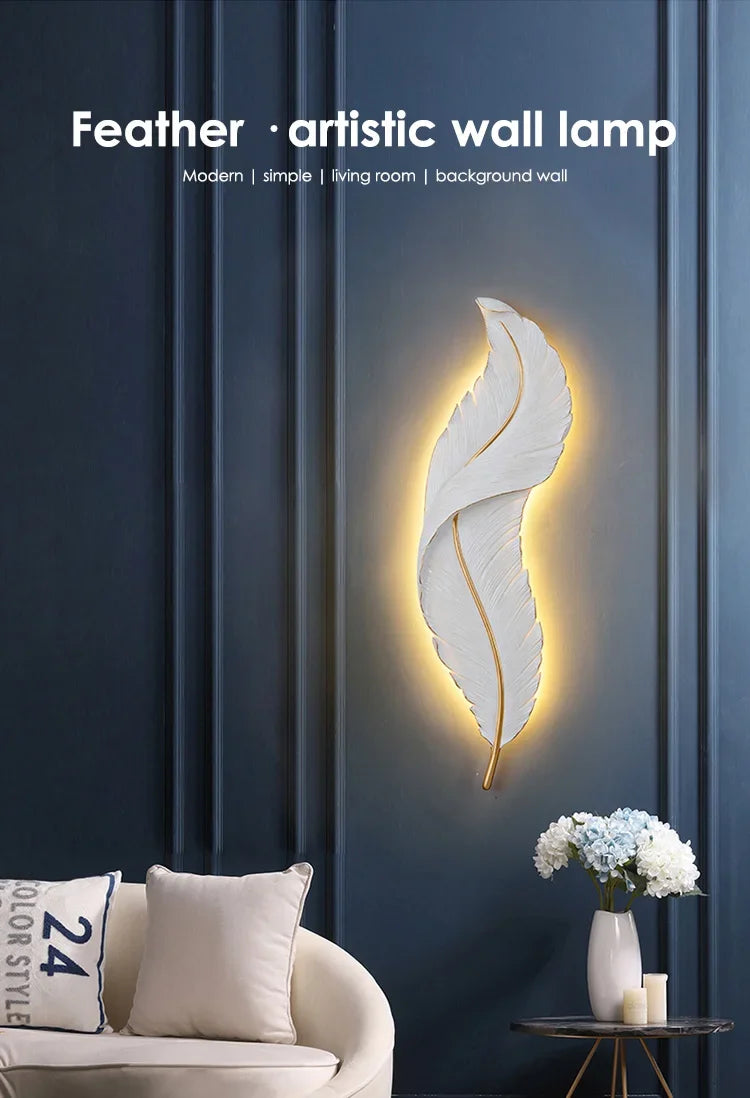 Applique Murale LED en Résine avec Plumes Créatives, Luminaire Décoratif d'Nik, Idéal pour une Chambre à Coucher