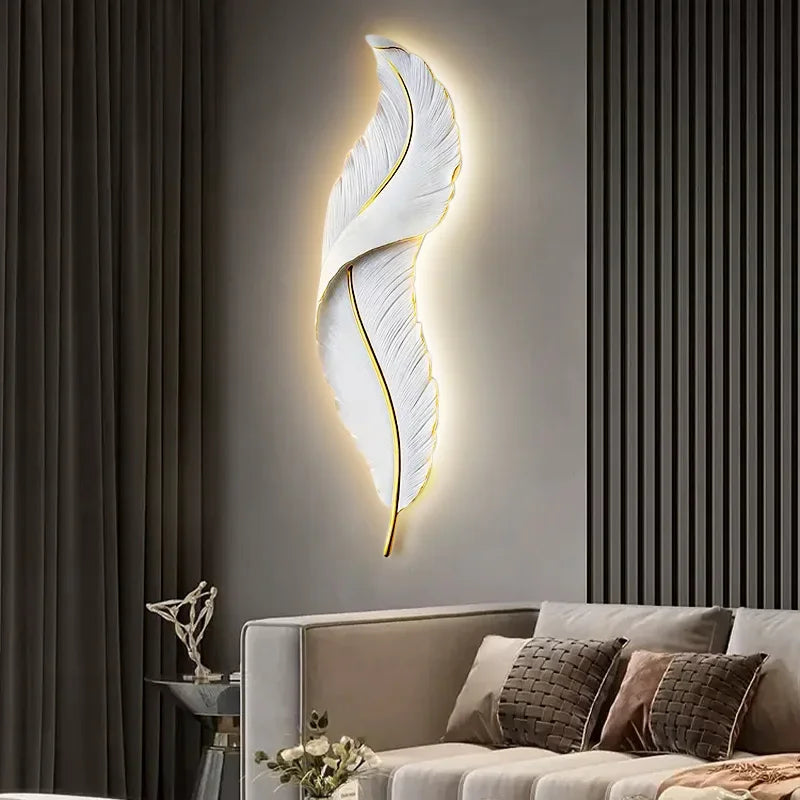 Applique Murale LED en Résine avec Plumes Créatives, Luminaire Décoratif d'Nik, Idéal pour une Chambre à Coucher