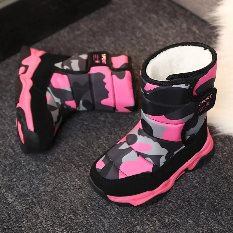 Bottes de neige imperméables pour garçons et filles, chaussures pour temps froid, extérieur 28-37