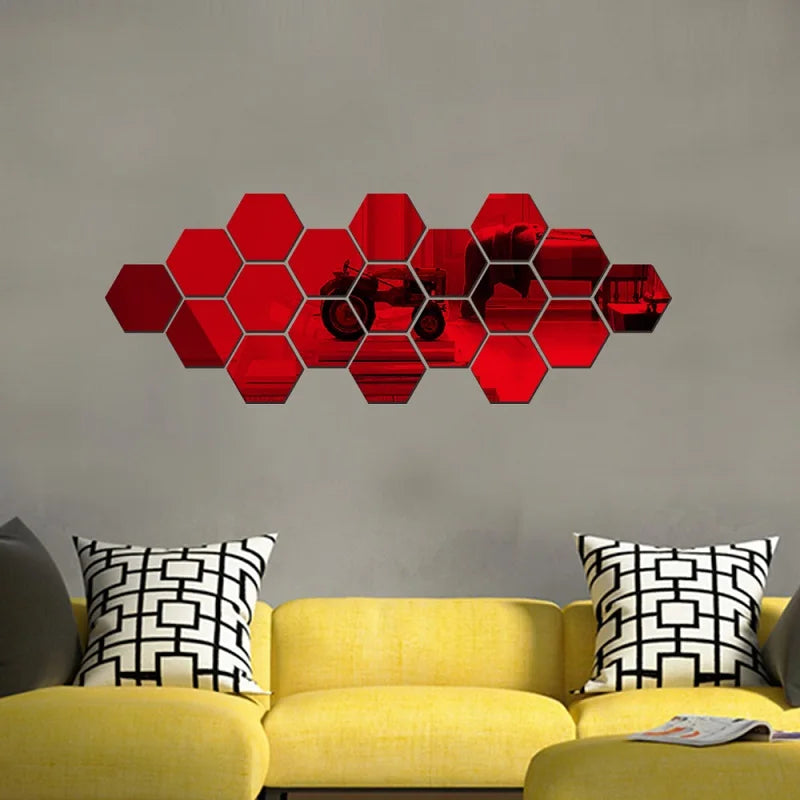 12pcs 3D Hexagone Miroir Mural Autocollant Rose Or DIY TV Fond Salon Autocollants Décoration Murale Chambre Salle de Bain Décoration Intérieure