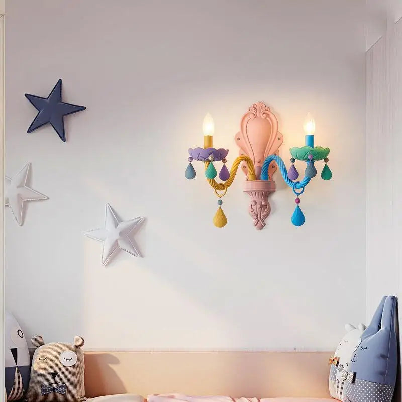 Applique murale en cristal Macaron pour chambre d'enfant, lampe LED créative, rose, chambre de bébé, chambre de princesse