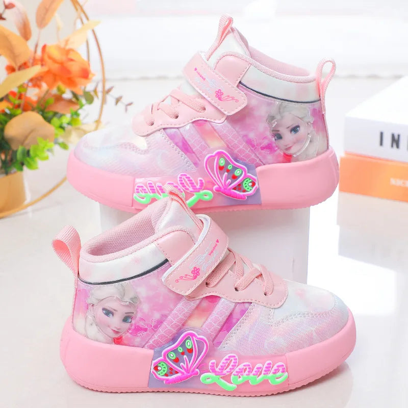 Disney Princess Elsa High Top Casual Board Shoes Automne et Hiver Pour Enfants Plus Chaussures de sport en peluche 7-13