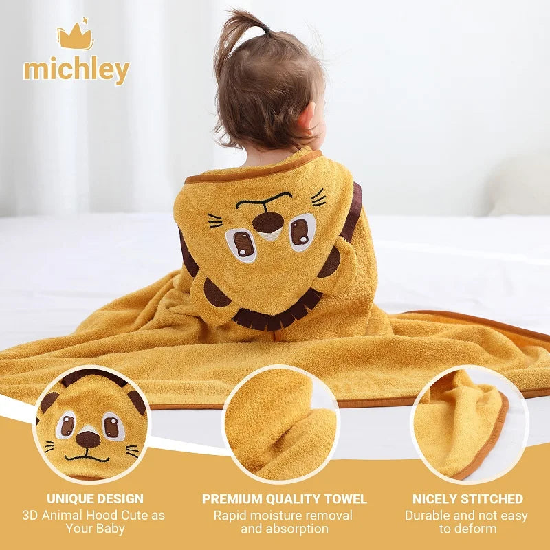 MICHLEY Lion Bambou Bébé Serviette De Bain À Capuche Nouveau-né Mignon Garçons 0-5T