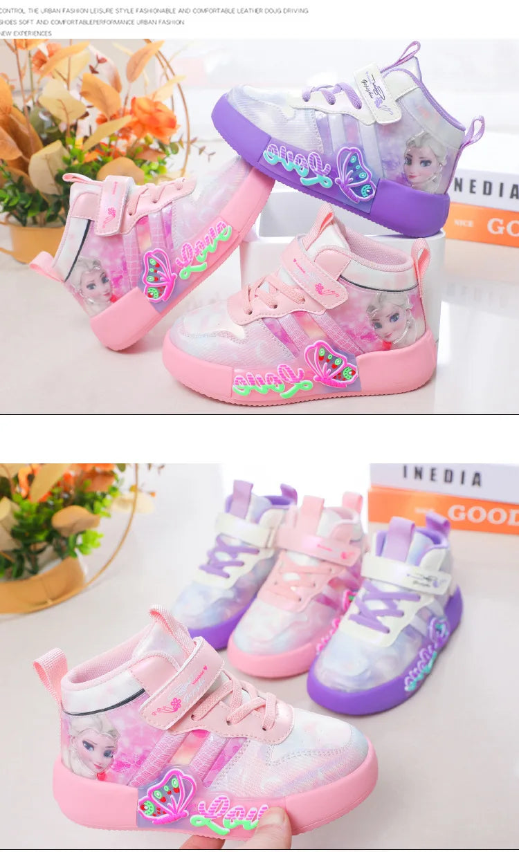 Disney Princess Elsa High Top Casual Board Shoes Automne et Hiver Pour Enfants Plus Chaussures de sport en peluche 7-13