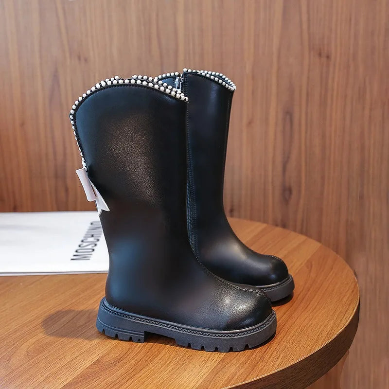 Bottes  En Cuir Princesse élégant avec perlé, d'hiver 26-37