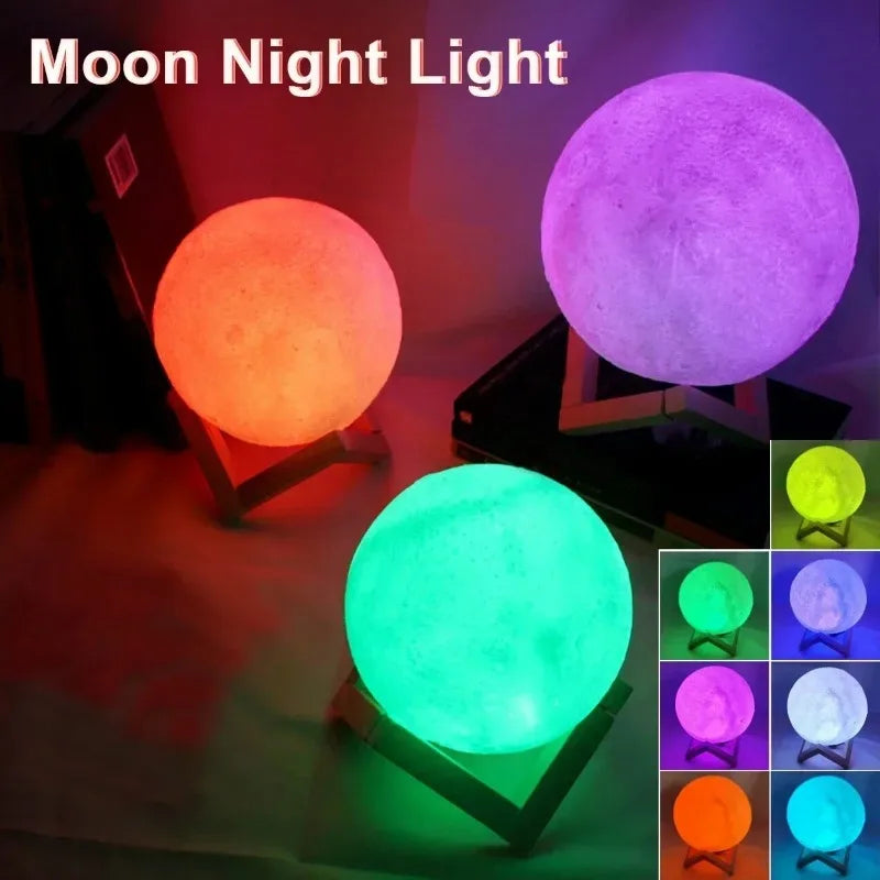 Lampe Lune 3D  15 CM 7 Couleurs Veilleuse LED USB Rechargeable Veilleuse Lune pour Chambre Cadeau Noël