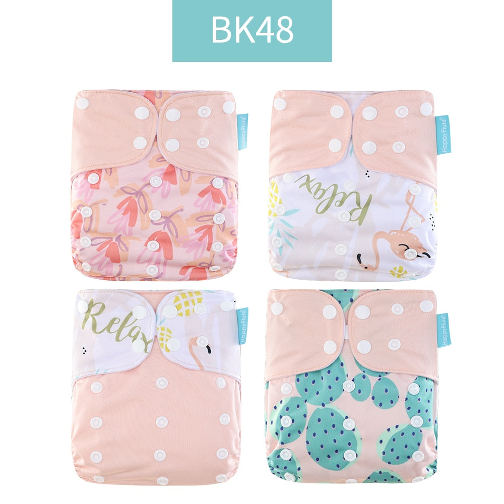 Happyflute 2022 New Fashion Style Baby Nappy 4pcs/set Diaper Cover Waterproof&amp;Reusable Cloth Diaper