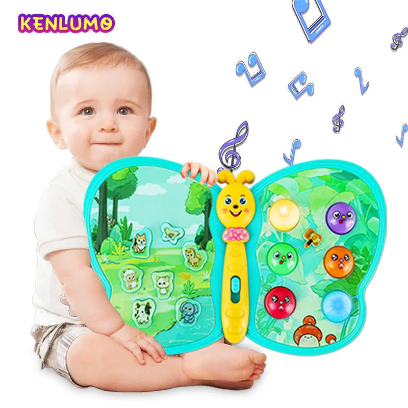 KENLUMO Jouet musical interactif papillon pour les tout-petits, sons d’animaux, jeux, lumière de flash, éducation précoce, garçon et fille de 1 an 12+ mois