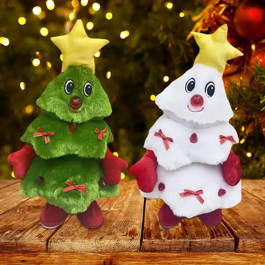 Décor en peluche musicale pour les tables d’entrée, Poupée en peluche d’arbre de Noël chantant drôle avec de la musique et des lumières