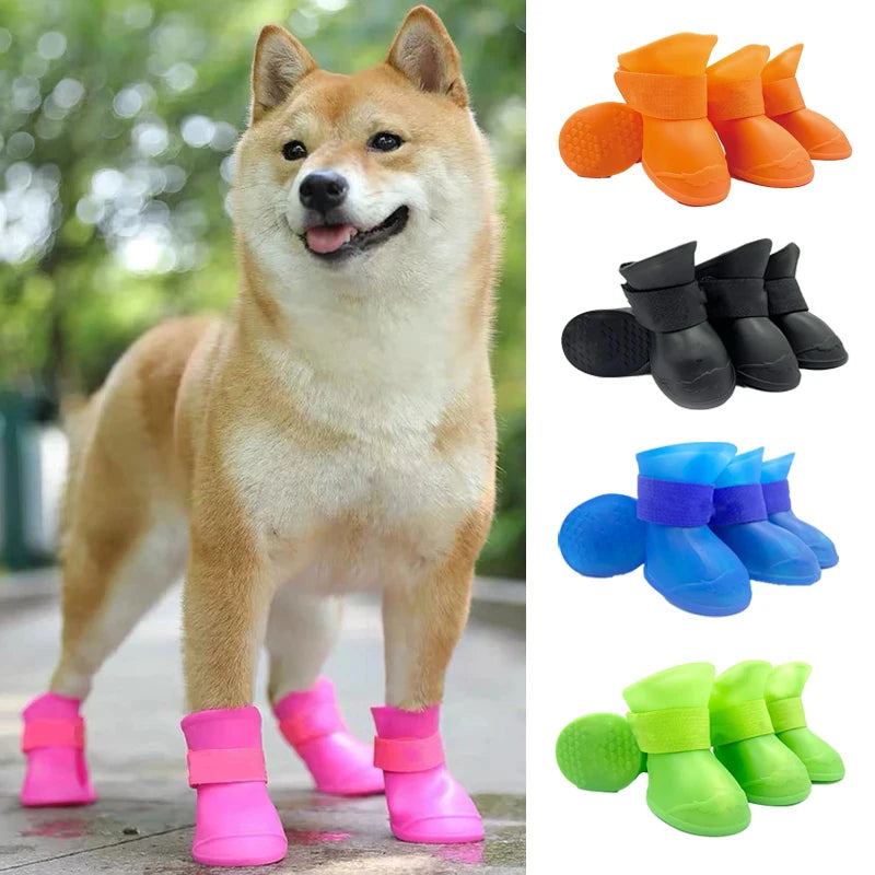 Botte en caoutchouc anti-alde pour animaux de compagnie, botte imperméable pour petits, moyens et grands chiens, chaussures d'extérieur pour chats,  4 pièces