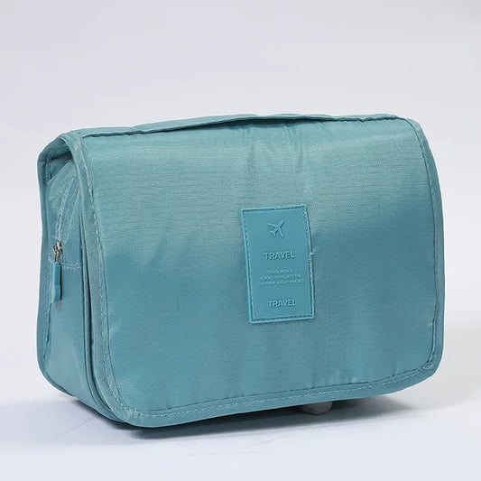 OrgaWise Trousse de Toilette Femme Pliable Étanche, Portable Trousse de Toilette Multifonction, Envoyer Un Joli Petit Sac Blue Claire