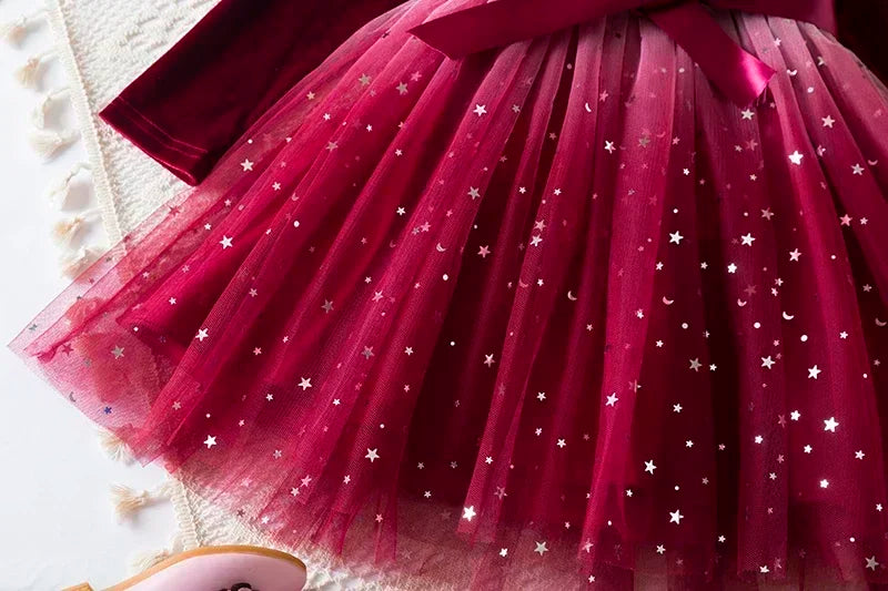 Robe de Noël rouge / vert pour les filles Hiver Paillettes Volant Manches longues Princesse Robes Costume de fête d’anniversaire pour enfants 3-8 ans