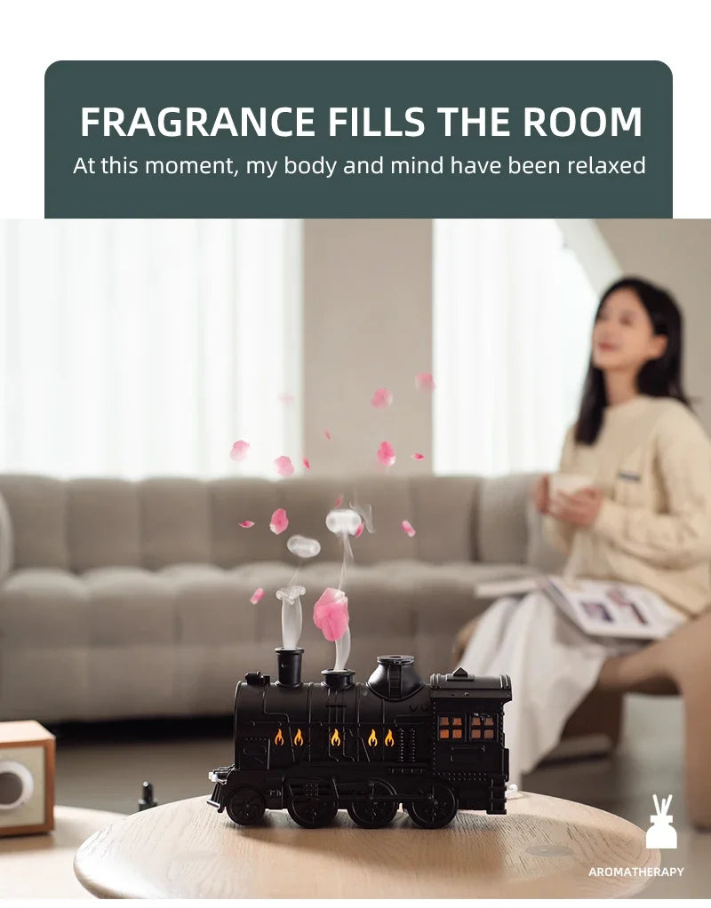 Humidificateur d'air en forme de train, supporter ficateur, diffuseur d'arômes avec lumière, pulvérisateur de brume fraîche, huile essentielle, parfum pour bureau à domicile