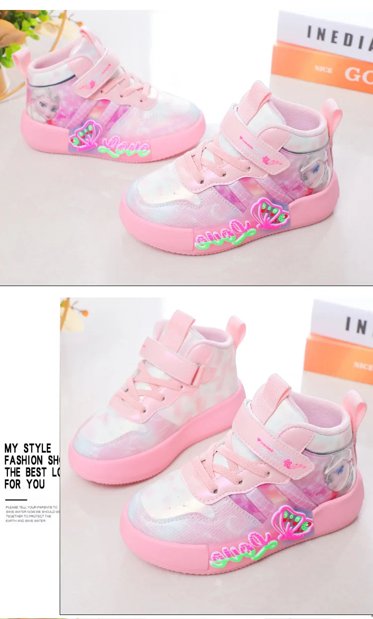 Disney Princess Elsa High Top Casual Board Shoes Automne et Hiver Pour Enfants Plus Chaussures de sport en peluche 7-13