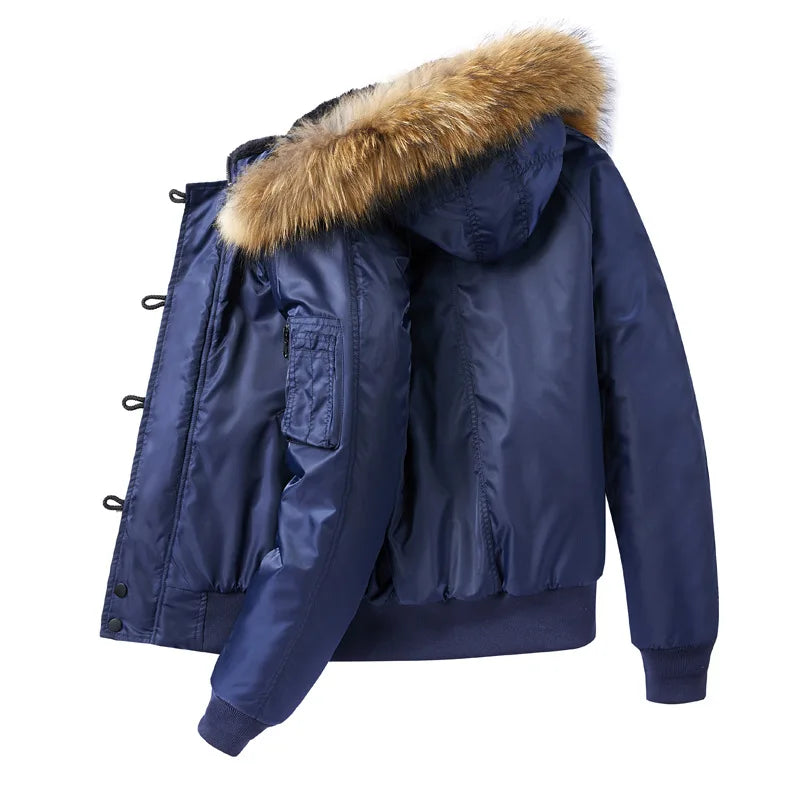 Manteau coupe-vent cargo rembourré à capuche en fourrure militaire pour hommes