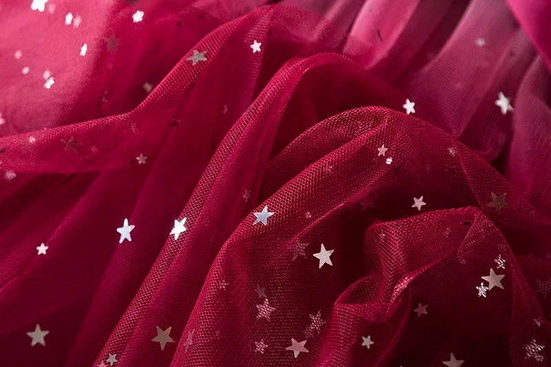 Robe de Noël rouge / vert pour les filles Hiver Paillettes Volant Manches longues Princesse Robes Costume de fête d’anniversaire pour enfants 3-8 ans