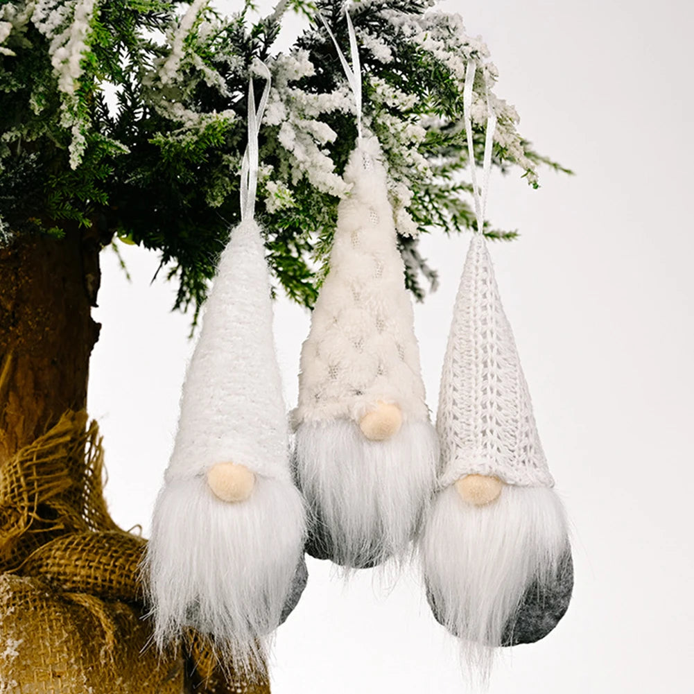 3Pcs Mini poupée de Noël suspendue arbre de Noël pendentif poupée en peluche rose, blanc