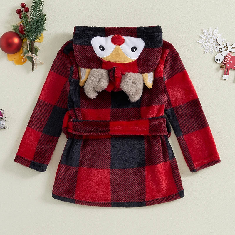 Noël Renne Robe À Manches Longues Plaid Capuche Peignoirs Chauds Pyjama Vêtements de Nuit pour Garçons Filles