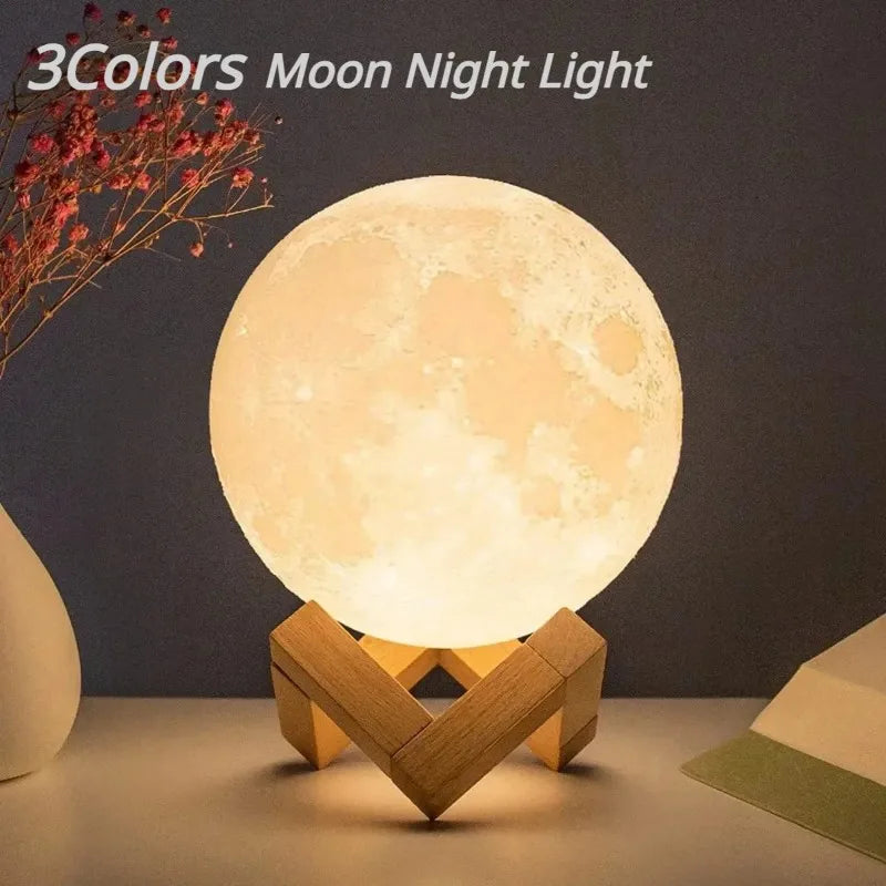 Lampe Lune 3D  8.5 cm 7 Couleurs Veilleuse LED USB Rechargeable Veilleuse Lune pour Chambre Cadeau Noël