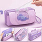 Sable mouvant chat crayon étui mignon sac à crayons Trois couches Grand étui à stylo filles kawaii Papeterie sac dessin animé animaux stylo