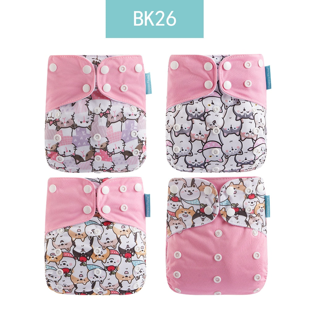 Happyflute 2022 New Fashion Style Baby Nappy 4pcs/set Diaper Cover Waterproof&amp;Reusable Cloth Diaper