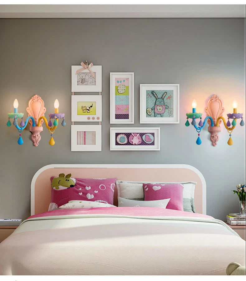 Applique murale en cristal Macaron pour chambre d'enfant, lampe LED créative, rose, chambre de bébé, chambre de princesse