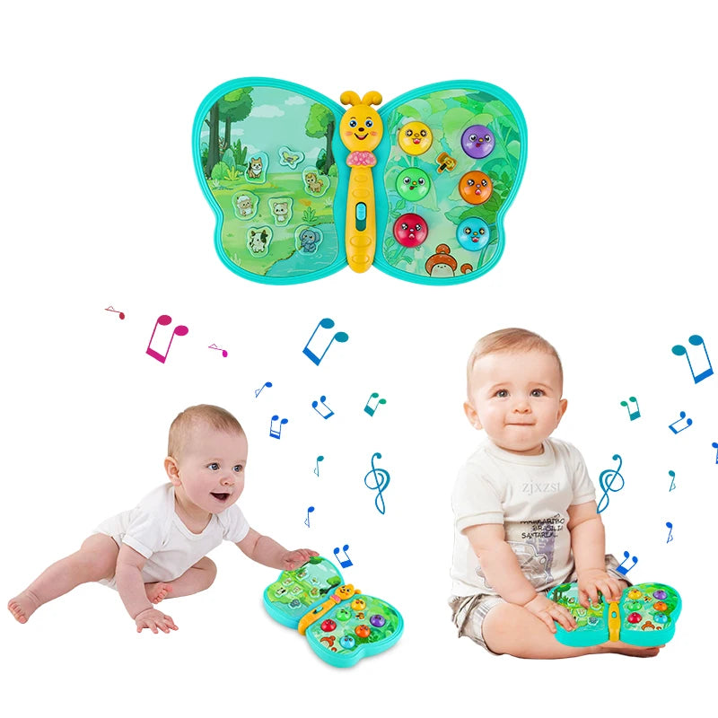 KENLUMO Jouet musical interactif papillon pour les tout-petits, sons d’animaux, jeux, lumière de flash, éducation précoce, garçon et fille de 1 an 12+ mois