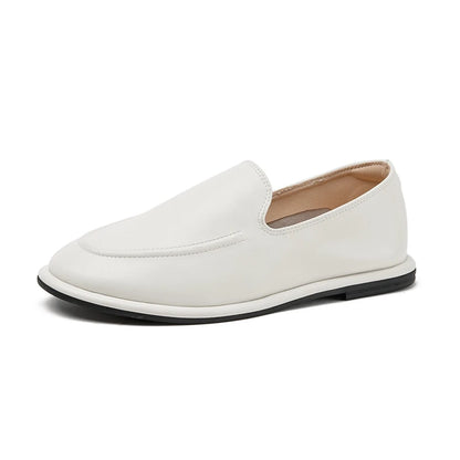 Mocassins en Cuir pour Femme, Chaussures Plates Blanc