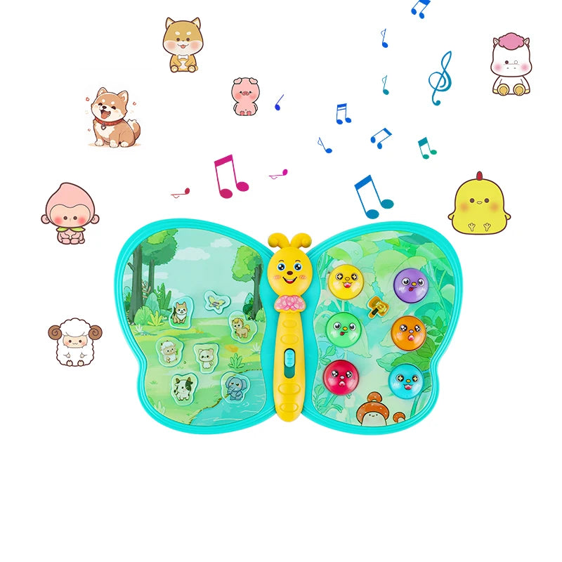 KENLUMO Jouet musical interactif papillon pour les tout-petits, sons d’animaux, jeux, lumière de flash, éducation précoce, garçon et fille de 1 an 12+ mois