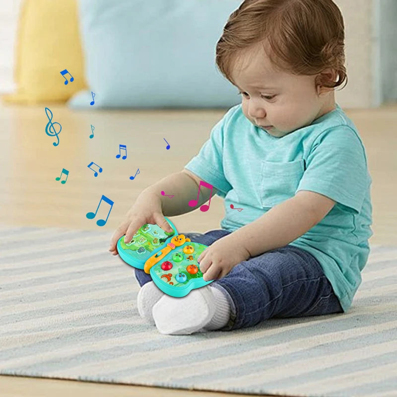 KENLUMO Jouet musical interactif papillon pour les tout-petits, sons d’animaux, jeux, lumière de flash, éducation précoce, garçon et fille de 1 an 12+ mois