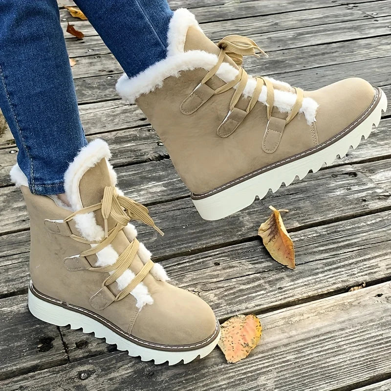 Bottes de neige mi-mollet doublées en peluche pour femmes