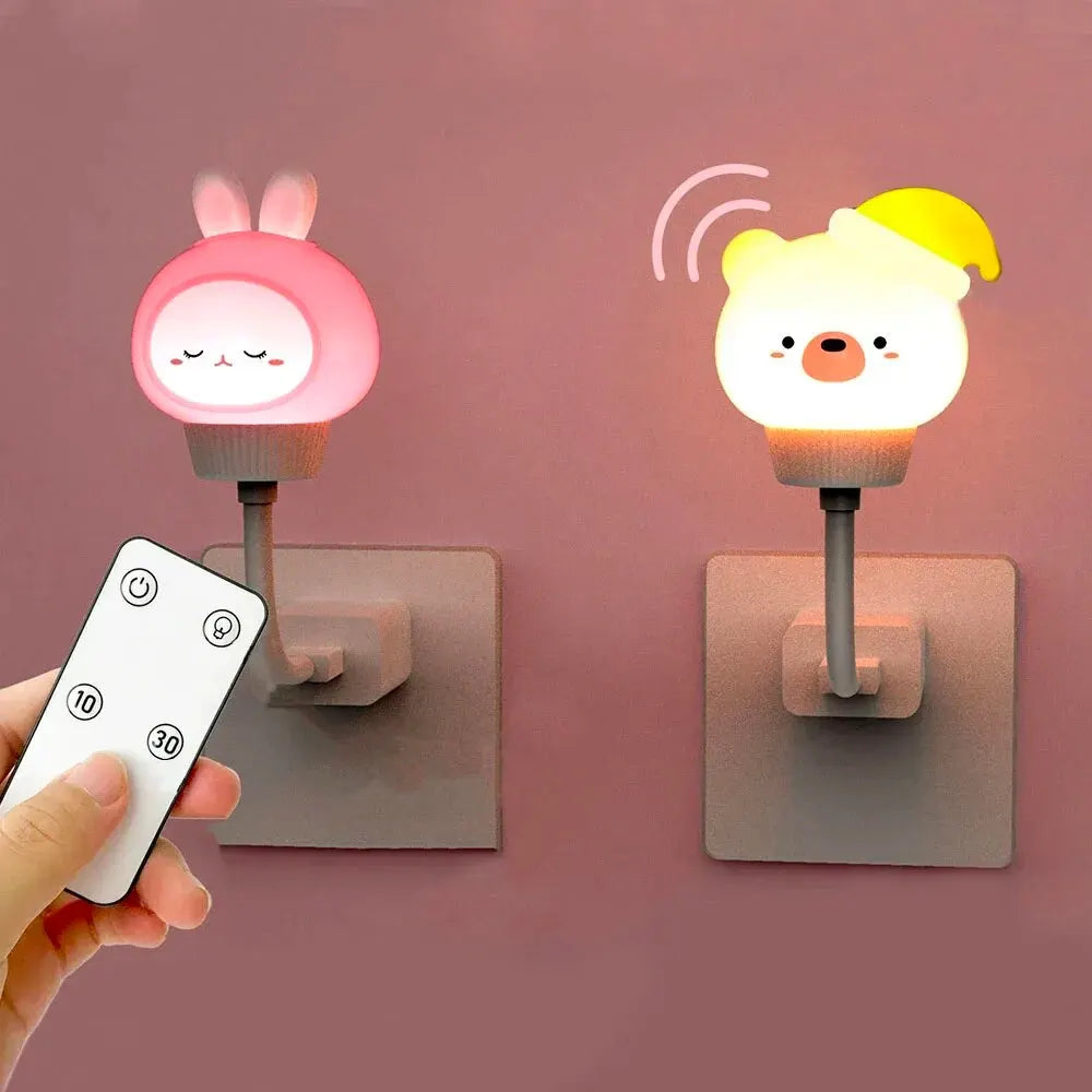 USB veilleuse LED Chlidren mignon dessin animé lampe de nuit ours lapin télécommande pour bébé