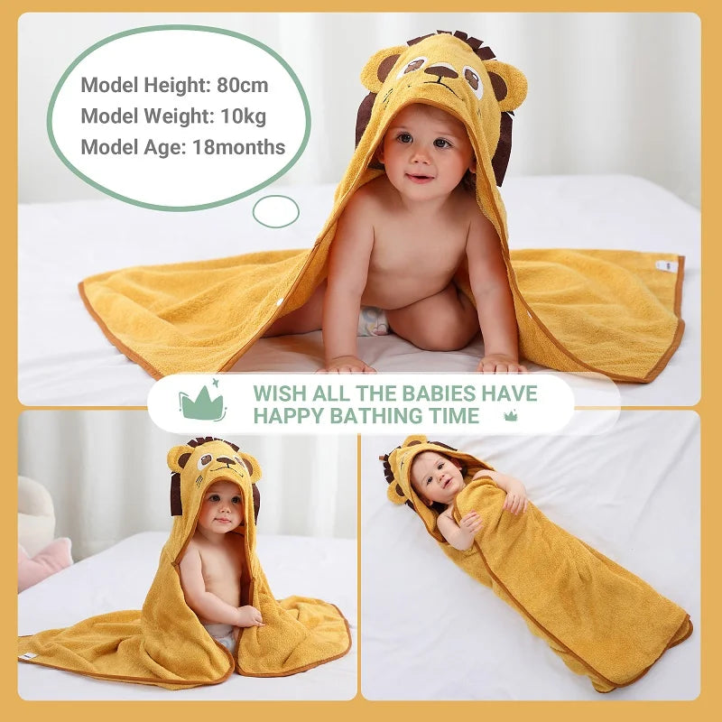 MICHLEY Lion Bambou Bébé Serviette De Bain À Capuche Nouveau-né Mignon Garçons 0-5T