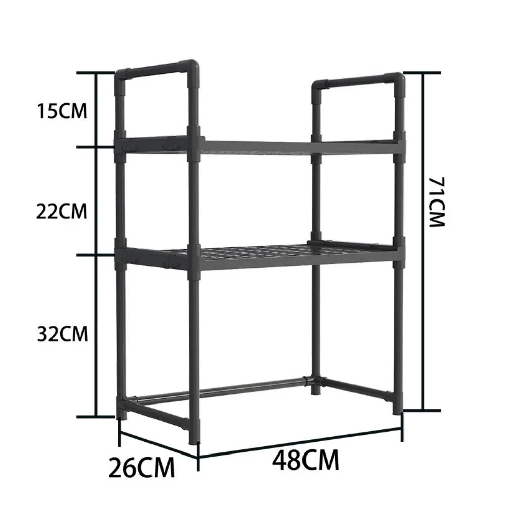 Etagere Micro-Ondes Extensible 2 Niveaux,Organisateur Cuisine Étagère Rangement ,avec 3 Crochets,2 Crochets, Noir, Blanc