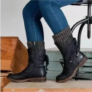 Bottes D'hiver En Cuir De Vache Et Laine Chaude