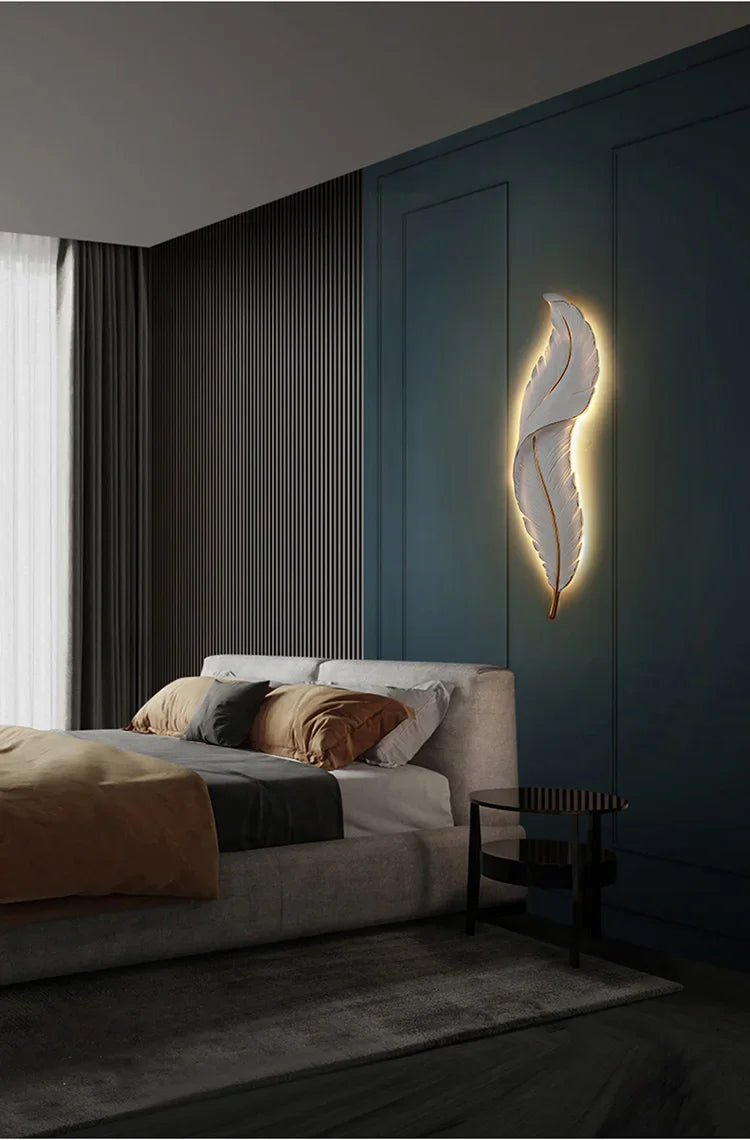 Applique Murale LED en Résine avec Plumes Créatives, Luminaire Décoratif d'Nik, Idéal pour une Chambre à Coucher