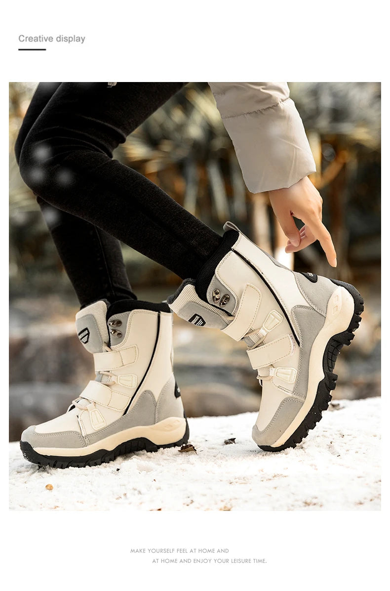 Bottes de neige imperméables mi-mollet pour femmes, peluche