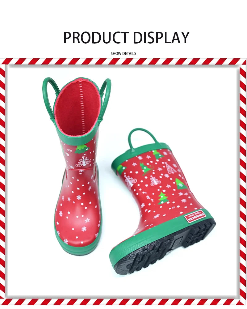 Bottes de pluie de Noël pour enfants, antidérapantes et imperméables à la pointe de la tendance, avec un design à double oreille 23 - 34